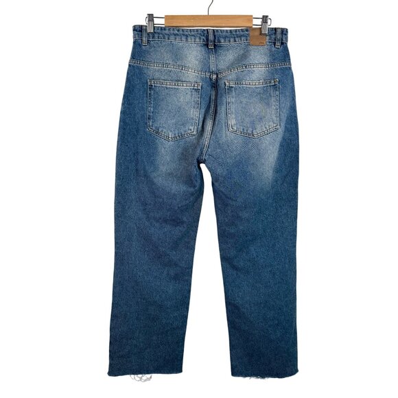 zara 90s relaxed wide leg distressed cropped jeans retro boho sz 8 - Picture 3 of 9